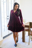 Jentsyn Velvet V-Neck Dress in Wine