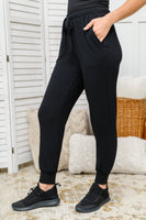 Kat High Waisted Textured Knit Joggers in Black