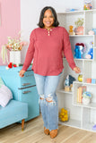 Lean Into Something Cozy Waffle Knit Top in Marsala