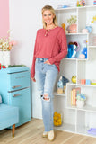 Lean Into Something Cozy Waffle Knit Top in Marsala