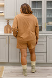 Long Sleeve Sweatshirt Top & Shorts Set In Camel