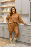 Long Sleeve Sweatshirt Top & Shorts Set In Camel