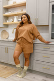 Long Sleeve Sweatshirt Top & Shorts Set In Camel