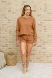 Long Sleeve Sweatshirt Top & Shorts Set In Camel