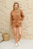 Long Sleeve Sweatshirt Top & Shorts Set In Camel