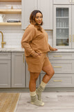 Long Sleeve Sweatshirt Top & Shorts Set In Camel