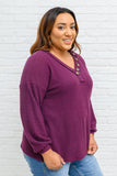 Long Sleeve Waffle Knit Top In Eggplant