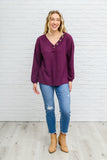 Long Sleeve Waffle Knit Top In Eggplant