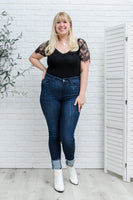 Maeve Mid-Rise Dark Wash Cuffed Skinny