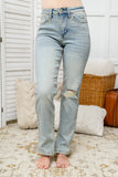 Meadow High Rise Straight Fit Destroyed Jeans
