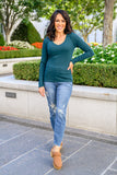 My Own Way V Neck Ribbed Top In Pine