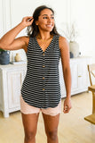Oceanside Striped V Neck Sleeveless Top