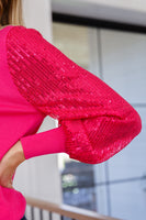 One Wild Night Sequin Sleeves Top In Fuchsia