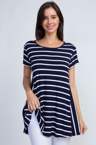 Yelete Short Sleeve Navy Striped Top