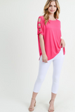 Yelete Short Dolman Sleeve Top with Lattice Detail