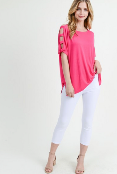 Yelete Short Dolman Sleeve Top with Lattice Detail