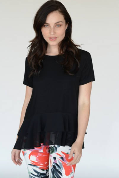 Yelete Short Sleeve Chiffon Ruffle Top