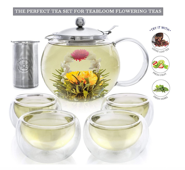 Glass Tea Set (Pot with infuser & 4 cups)