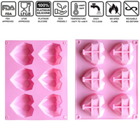 6 Holes 3D Diamond Love Heart Shaped Silicone Mold