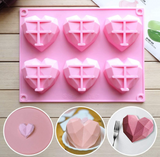 6 Holes 3D Diamond Love Heart Shaped Silicone Mold