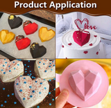 6 Holes 3D Diamond Love Heart Shaped Silicone Mold