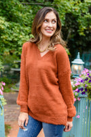 Sierra Long Sleeve Eyelash Sweater Knit Top In Rust