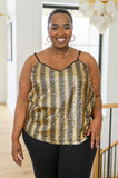 Stayin' Alive V-Neck Sequin Tank in Gold