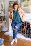 The Time Is Now Spotted Blouse In Teal