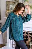 The Time Is Now Spotted Blouse In Teal