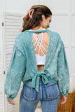 Tied Up In Cuteness Mineral Wash Sweater in Teal