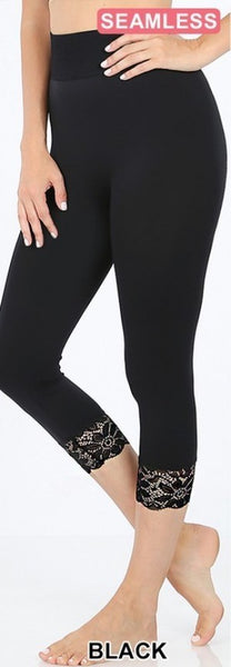 Seamless Capri Leggings With Lace