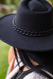 Zaya Black Wide Brim Fedora With Chain Trim