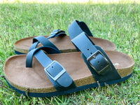 Footbed Slides with Genuine Leather Straps