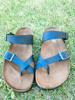 Footbed Slides with Genuine Leather Straps