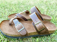 Footbed Slides with Genuine Leather Straps
