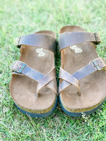 Footbed Slides with Genuine Leather Straps