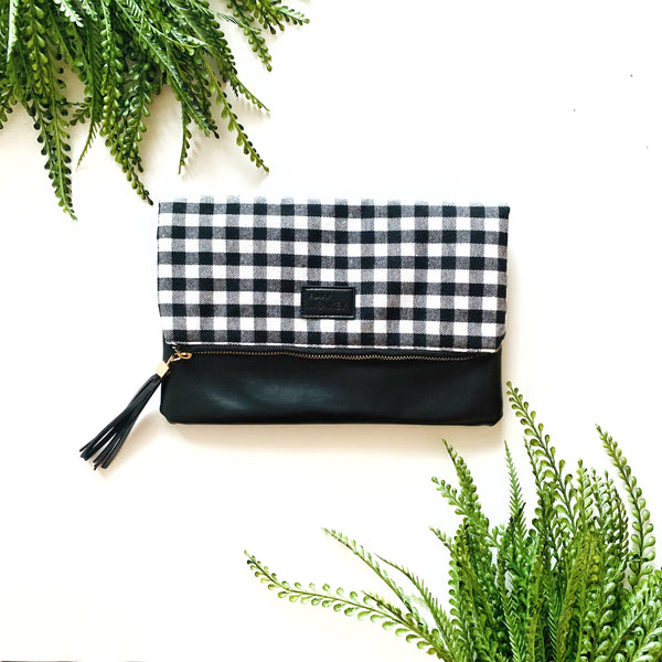 Fold Over Clutch - WHT/BLK
